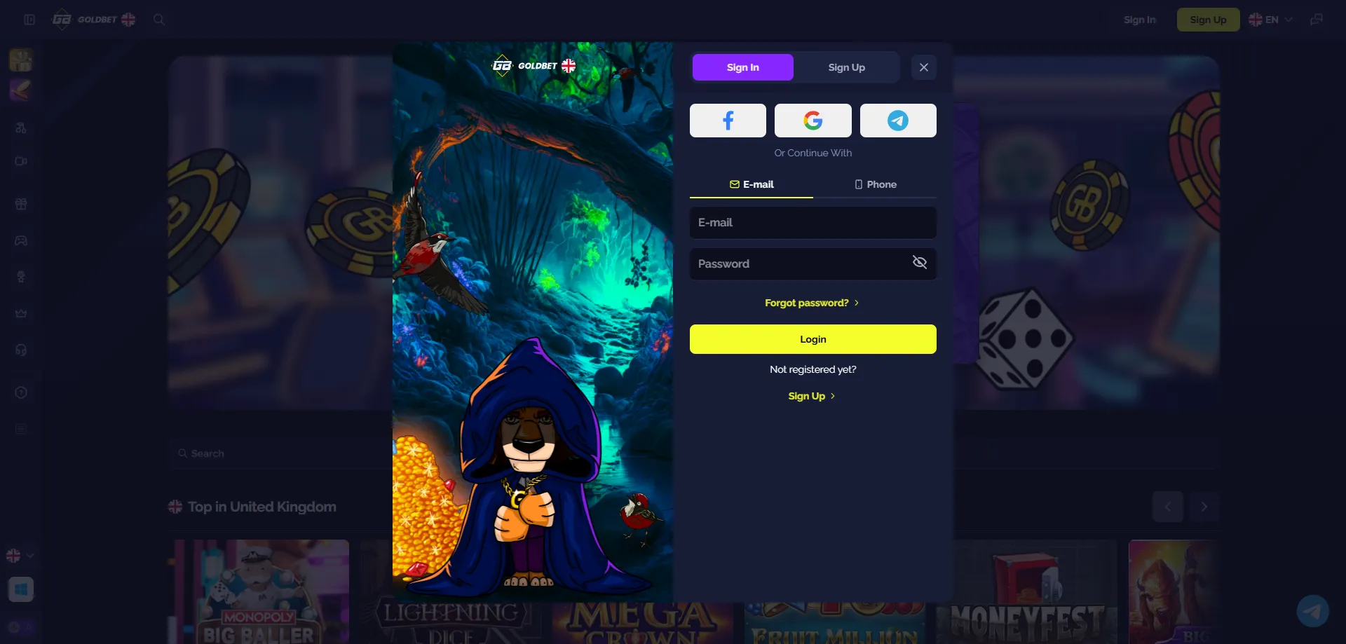 Goldbet Casino login page — account access and management